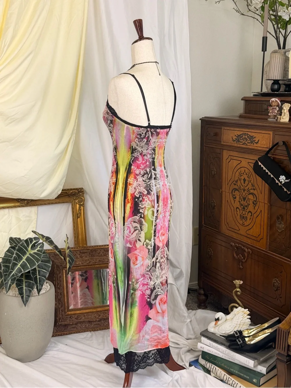 AFRM Revolve Floral Lace-Trim Slip Dress in Multicolor Summer Fairy Grunge Mesh - Picture 5 of 10